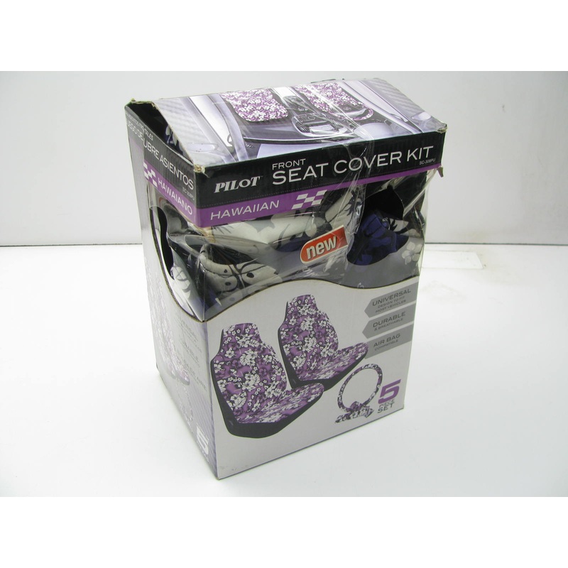 Pilot SC-308PU Seat Cover Kit, Shoulder Pads & Wheel Cover, 5PC, Purple Flowers