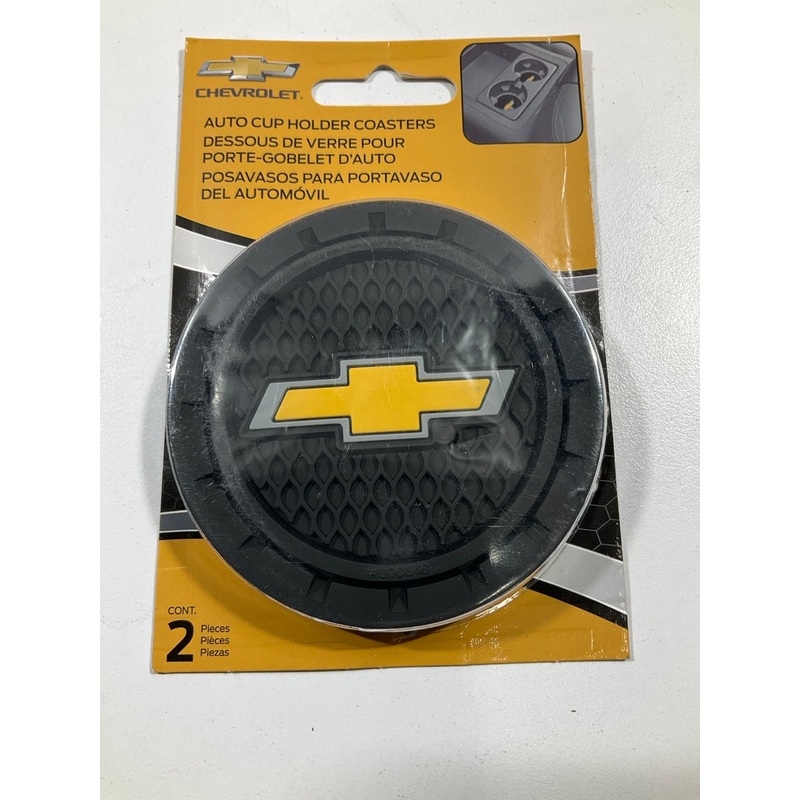 Plasticolor 648 Chevy Car Coaster, 2 Cupholder Coasters With Gold Chevy Bowtie