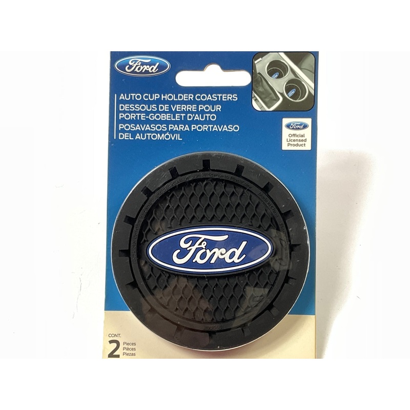 Plasticolor Ford Car Coaster, 2x Cupholder Coasters Set With Blue Ford Oval Logo