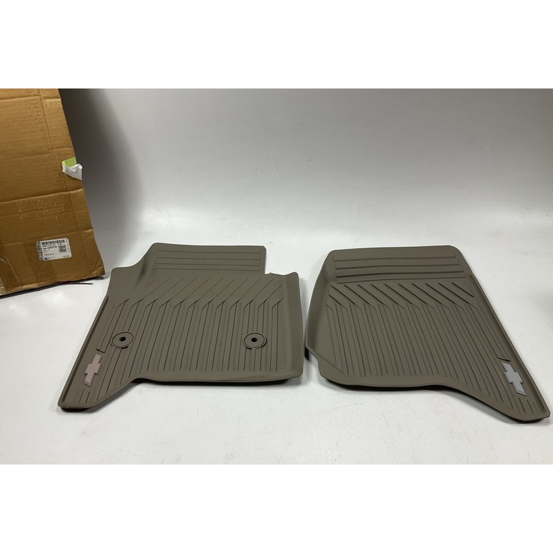 OEM GM 23452758 Front All Weather Rubber Floor Mats Set - Dune With Bowtie Logo