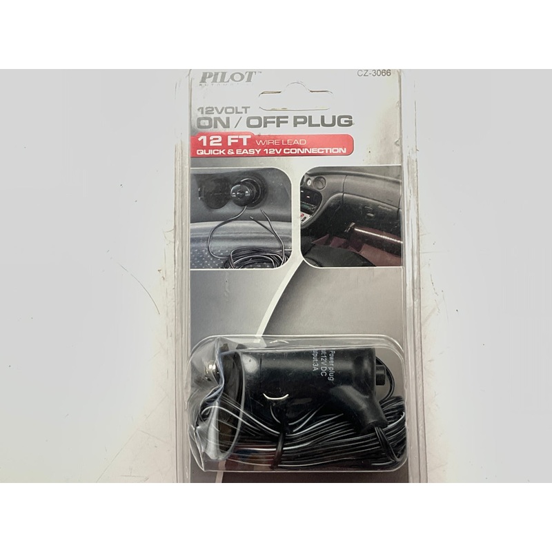 Pilot CZ-3066 12V On/Off Cigarette Power Plug, 12V 3' Feet Long Wire Lead, Black