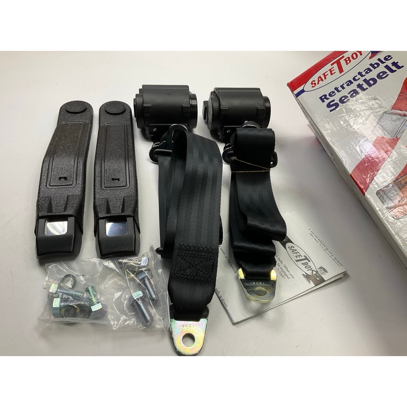 (2) Safe-T-Boy STBSB3RSBK 3-Point Black Retractable Seat Belt + Buckle Set