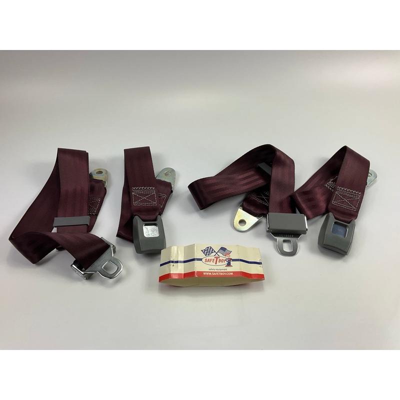(2) SafeTBoy STBSB2LSBG 2-Point Push Button Buckle Lap Seat Belts BURGUNDY Color