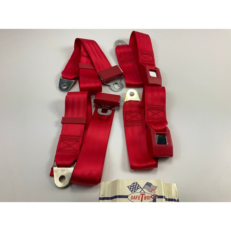 (2) Safe-T-Boy STBSB2LSRD 2-point Red Lap Seat Belts With Buckles, Hot Rod
