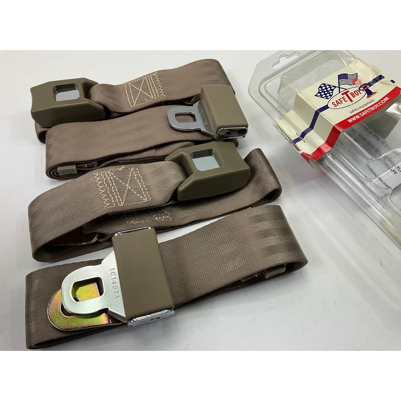 (2) SAFE-T-BOY STBSB2LSTN 2-Point Lap Seat Belts With Buckles, TAN, Rat Hot Rod