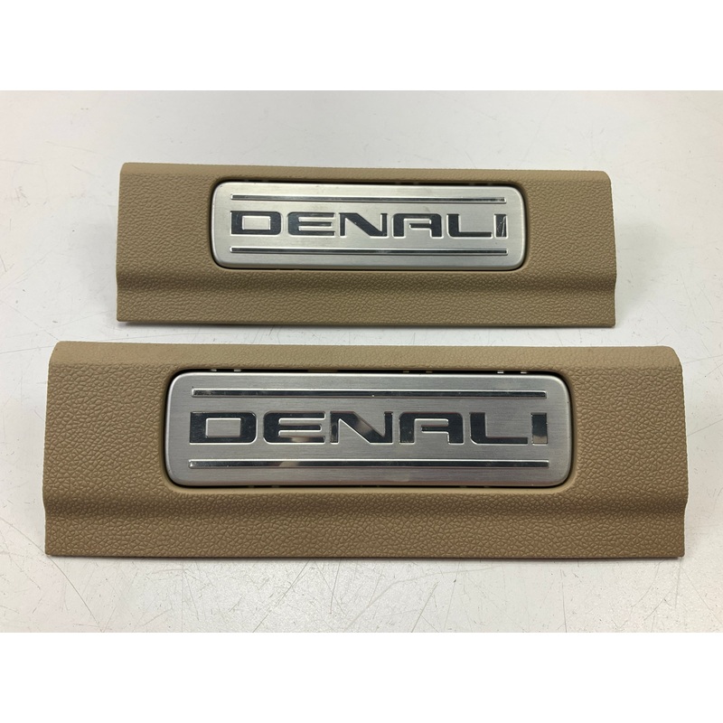 (2) NEW UNBOXED OEM GM Short Rear Door Sill Plates TAN - 2007-2014 Yukon Denali