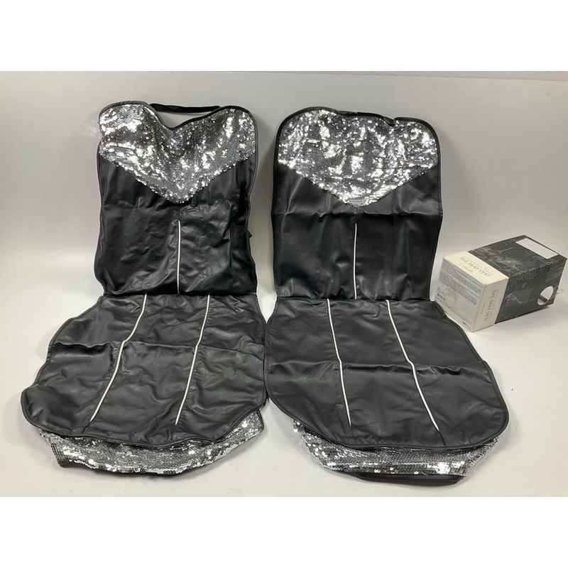 (2) Pilot SC-568 Low Back/ High Back Seat Cover, Black Leather & Sequins
