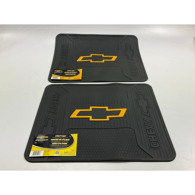 (2) Plasticolor 001217 Rear Rubber 14''x17'' Floor Mats Black Yellow Bowtie Chevy