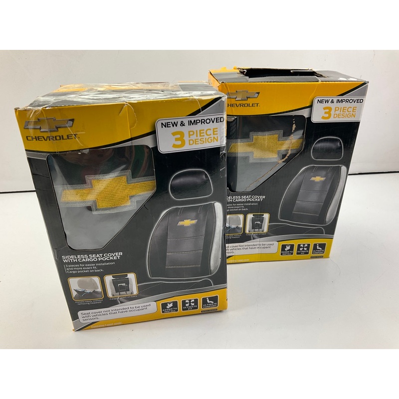 (2) Plasticolor 8626 Deluxe Sideless Black Vinyl Seat Covers With Chevy Logo