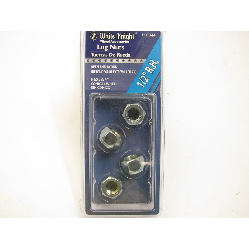 White Knight 113044 Open End Acorn Lug Nuts 1/2'' R.H - 3/4'' Hex Conical - 4/Pack