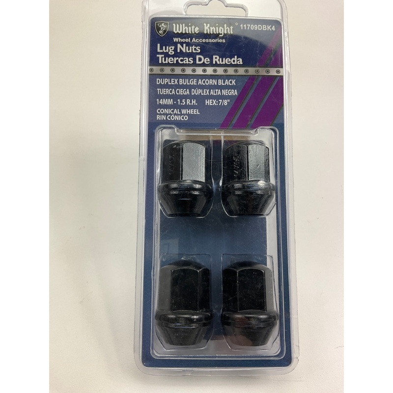 White Knight 11709DBK4 Black Wheel Lug Nuts, 4/PACK, 14mm X 1.50 R.H., 7/8'' Hex