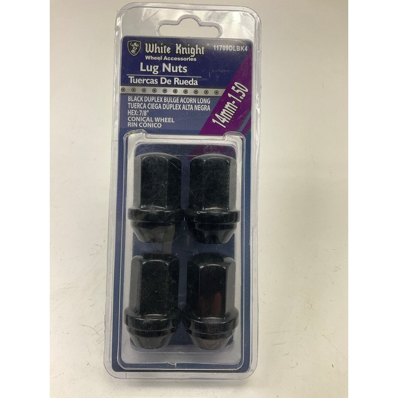 White Knight 11709DLBK4 Black Duplex Bulge Acorn Lug Nuts 14mm-1.50, 7/8'' Hex