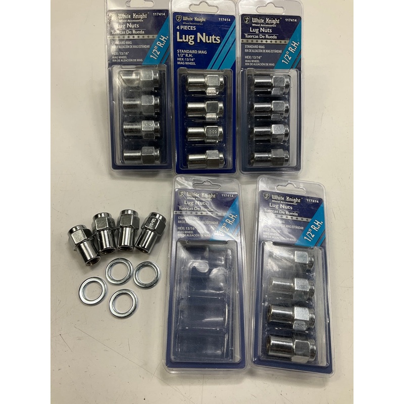 White Knight 117414 Wheel Lug Nuts - 1/2'' RH, 13/16'' Hex, Mag Wheel - 20/Pack