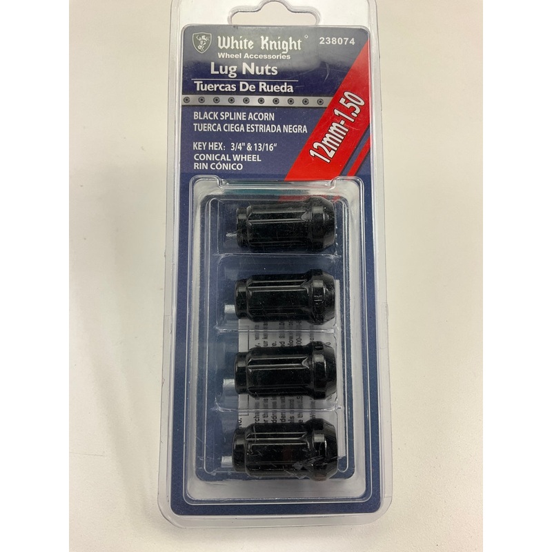 White Knight 238074  12mm X 1.50 Black Spline Acorn Lug Nuts, 4 / PACK