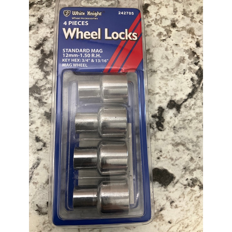 White Knight 242705 Wheel Lock Set Kit (4 Wheel Locks With Key. 12mmx1.50 )