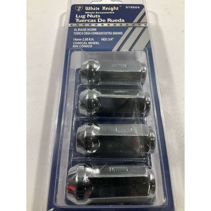 White Knight 319504 XL Bulge Acorn Lug Nuts, 14mm-2.00 RH, 3/4'' Hex - 4/Pack