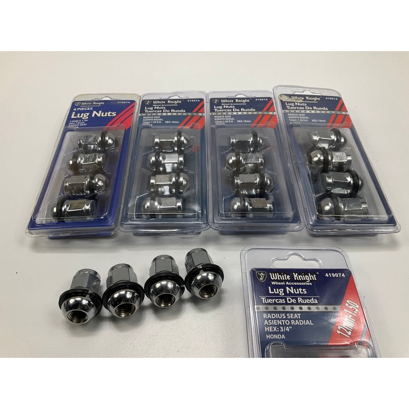 White Knight 419074 Wheel Lug Nuts, 12mm-1.50 RH, Radius Seat, 19mm Hex, 20/Pack
