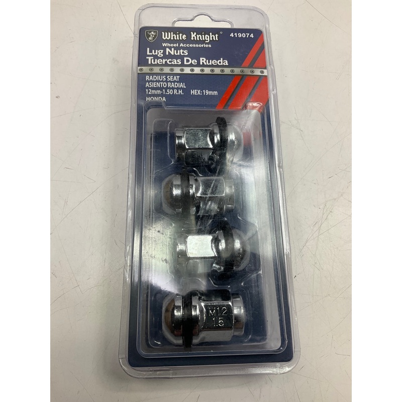 White Knight 419074 Wheel Lug Nuts - 12mm-1.50 RH, Radius Seat, 19mm Hex, 4/Pack