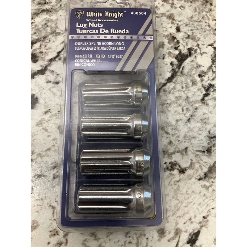 White Knight 438504 Wheel Lug Nuts Duplex Spline Acorn Long 14mm X 2.00 RH
