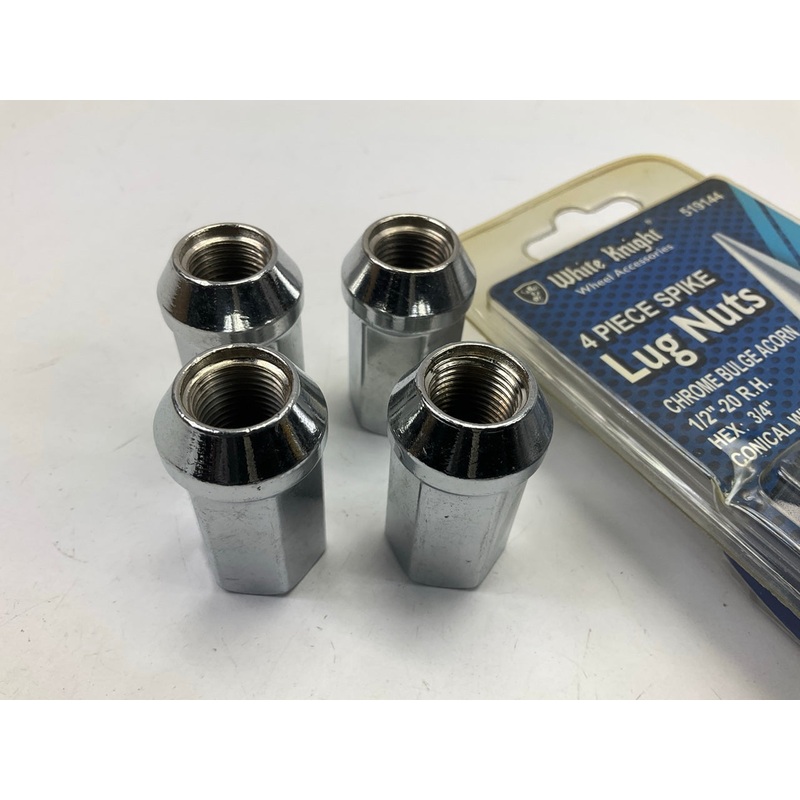White Knight 519144 Lug Nuts Chrome Bulge Acorn 1/2''-20, 3/4'' Hex, 4 PACK