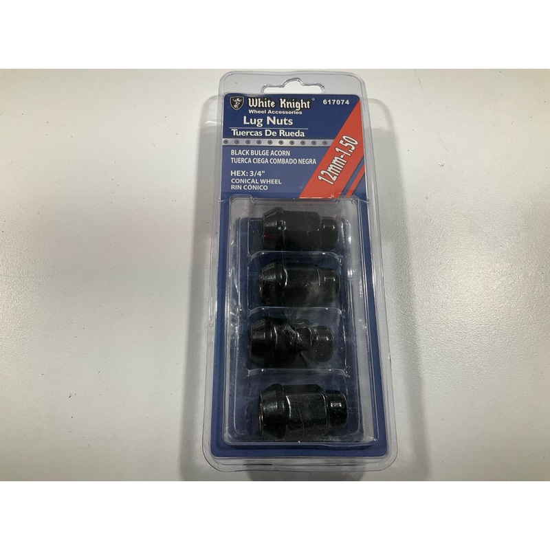 White Knight 617074 Wheel Lug Nuts 12mm-1.50 Black Bulge Acorn 3/4'' Hex - 4/Pack