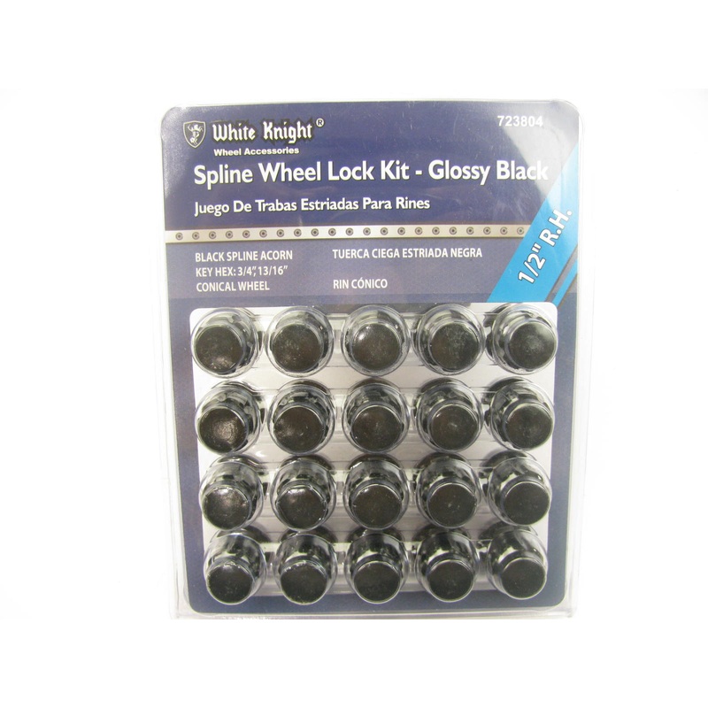 White Knight 723804 Wheel Lock Set 1/2'' RH Black Spline Acorn, 20 PCS