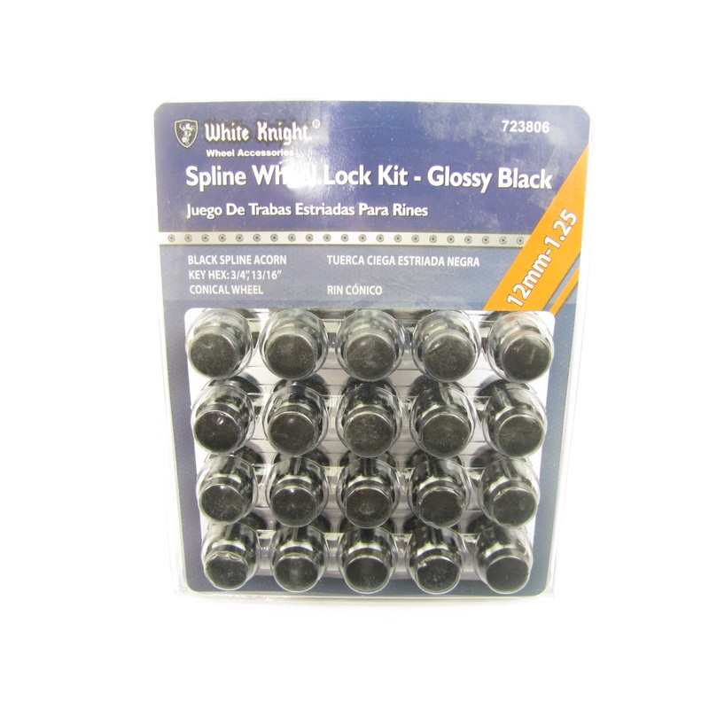 White Knight 723806 Wheel Lock Set 12mm-1.25 Black Spline Acorn - 20 PCS