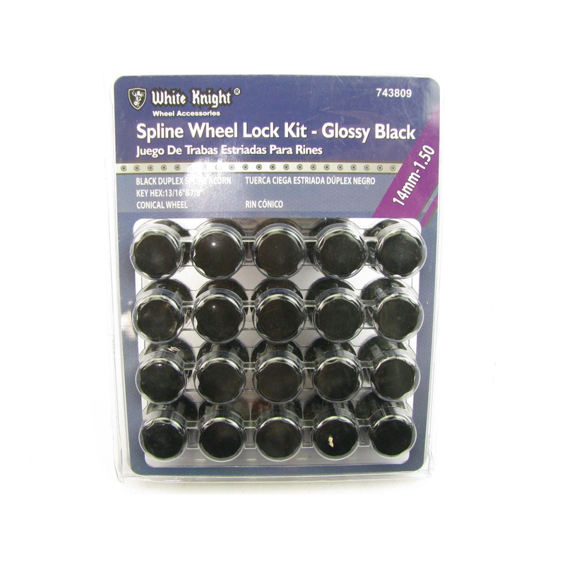 White Knight 743809 Wheel Lock Set Kit - 14mm-1.50 Black Duplex Spline Acorn