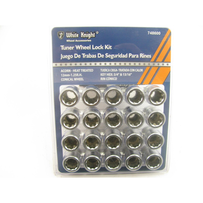 White Knight 748600 Wheel Lock Set Kit 12mm-1.25RH Heat Treated Acorn - 20 PCS