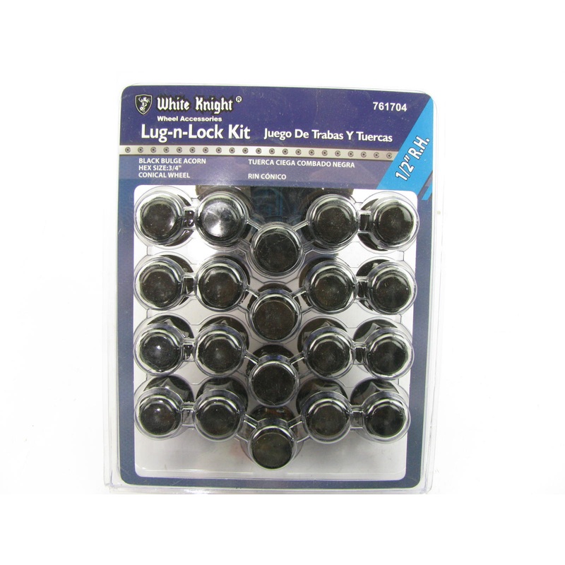 White Knight 761704 Wheel Lug Nut & Lock Kit 1/2'' 20 Black Bulge Acorn Lug Nuts