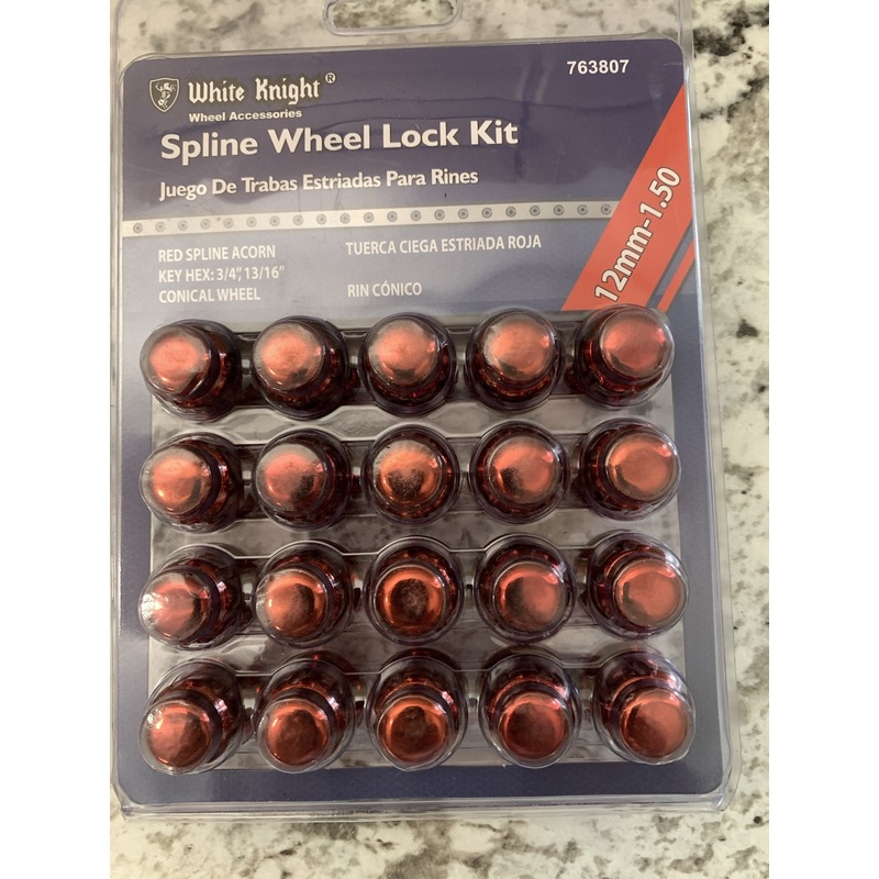 White Knight 763807  Spline Wheel Lock Kit Red 12mm - 1.5 / 20 PC