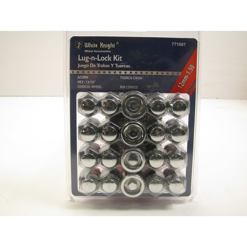 White Knight 771007 Wheel Lug & Lock Kit - 12mm X 1/2 Acorn Lug Nuts, Hex 13/16''