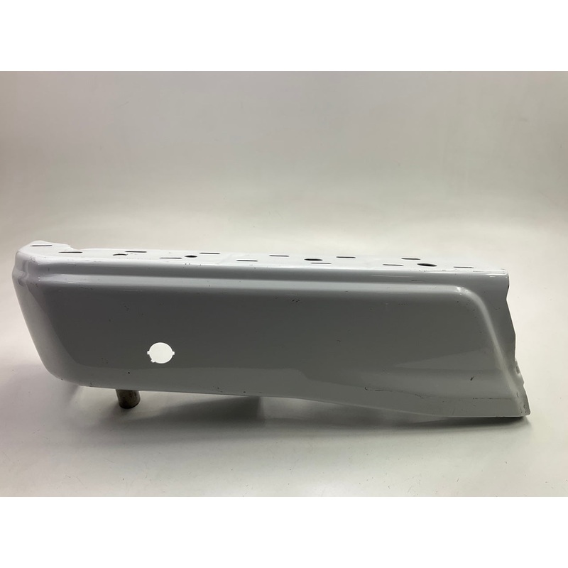 Used OEM Ford Rear Bumper Left End Cap, White, With Sensor Hole, 2015-2020 F-150