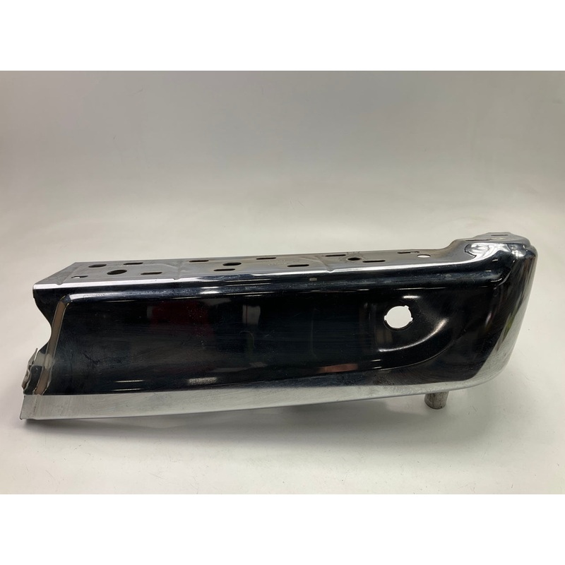 Used #54 OEM Ford Rear Bumper Right End Cap, CHROME, With Sensor Hole 21-23 F150