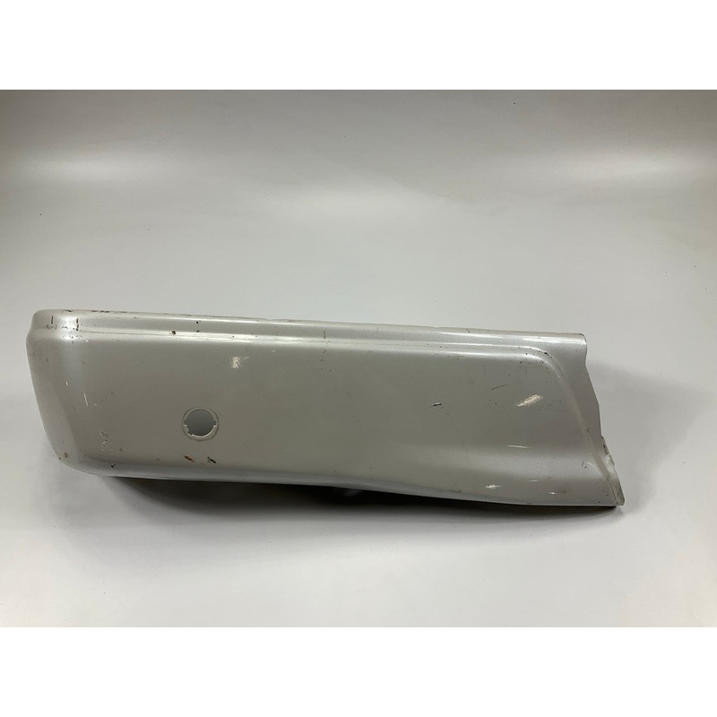 USED - White Platinum Rear Bumper Left End Cap - 2015-2020 F-150 W/ Sensor Hole